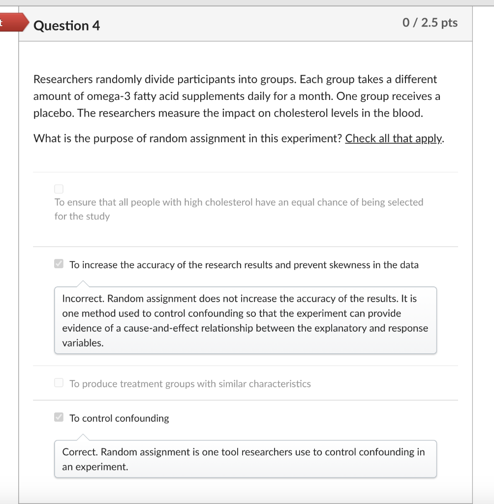 random assignment of participants to the various groups in an experiment