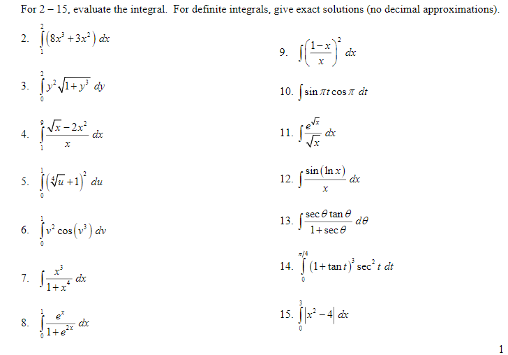 Solved For 2-15. evaluate the integral. For definite | Chegg.com