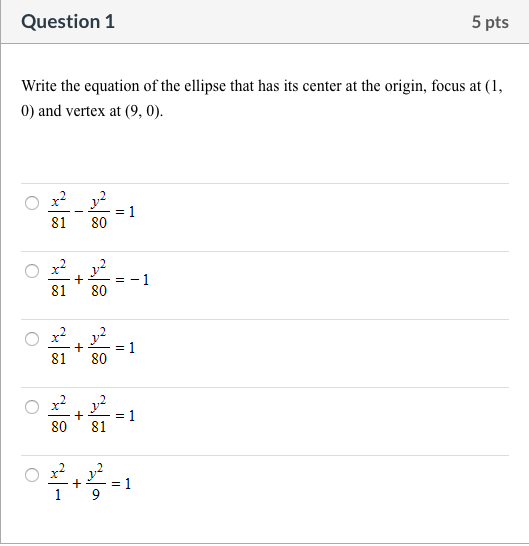 Solved Question 1 5 pts Write the equation of the ellipse | Chegg.com