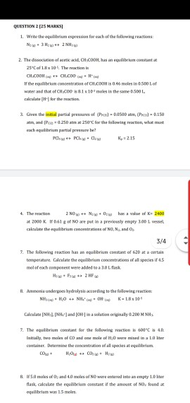 Solved Question Z 125 Maris 1 Write The Equilibrium Espr Chegg Com