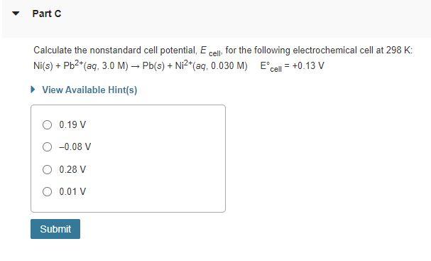 Solved Part A Which of the following is true when E cell > | Chegg.com