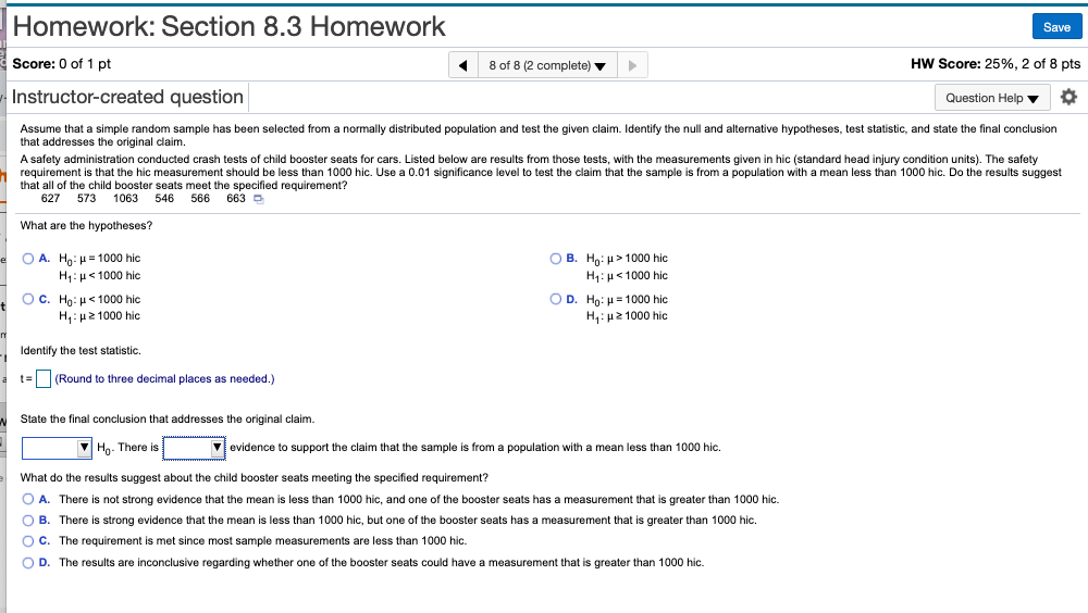 Solved Homework: Section 8.3 Homework Save Score: 0 Of 1 Pt | Chegg.com