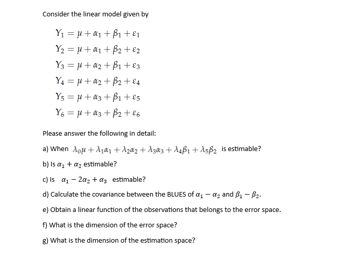 Solved Consider The Linear Model Given By | Chegg.com