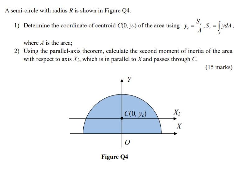 Solved A semi-circle with radius R is shown in Figure Q4. 1) | Chegg.com