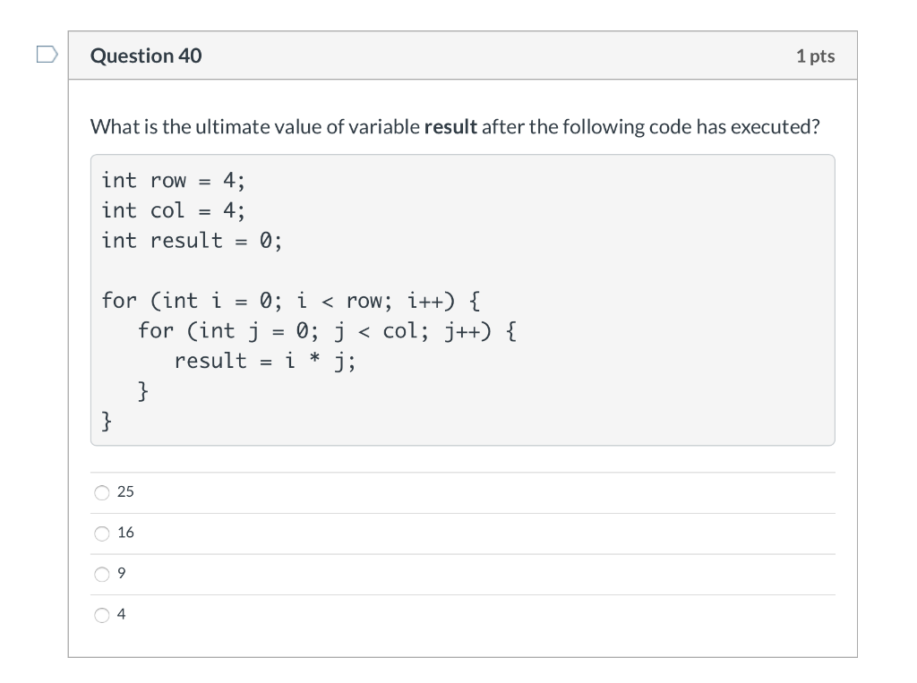 Solved Question 27 1 pts What is the value of variable | Chegg.com
