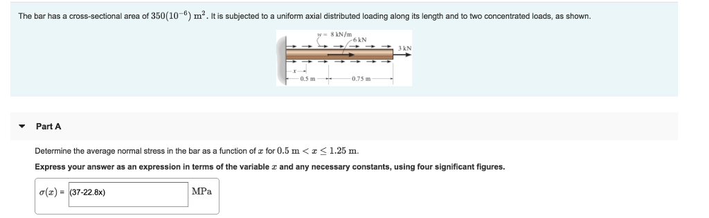 Solved The bar has a cross-sectional area of 350 (10-6) m2. | Chegg.com