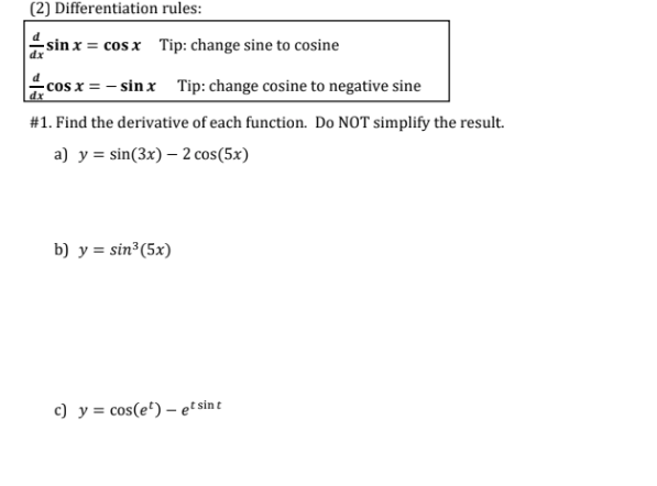 Solved 2 Differentiation Rules Sinx Cosx Tip Change Chegg Com