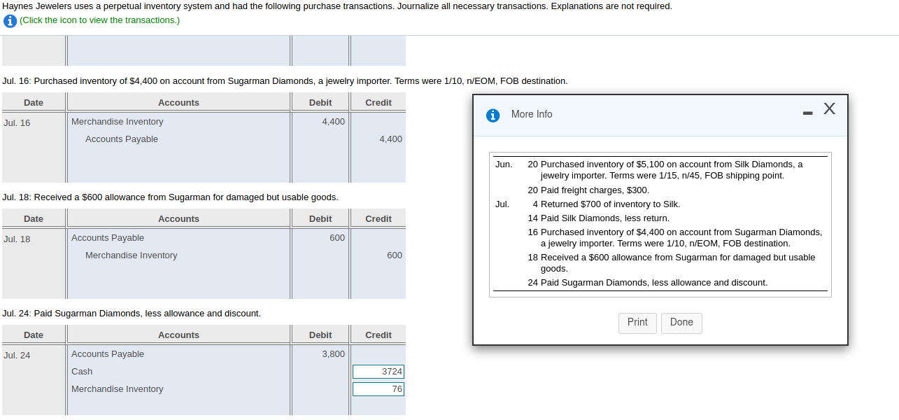 Solved Haynes Jewelers uses a perpetual inventory system and
