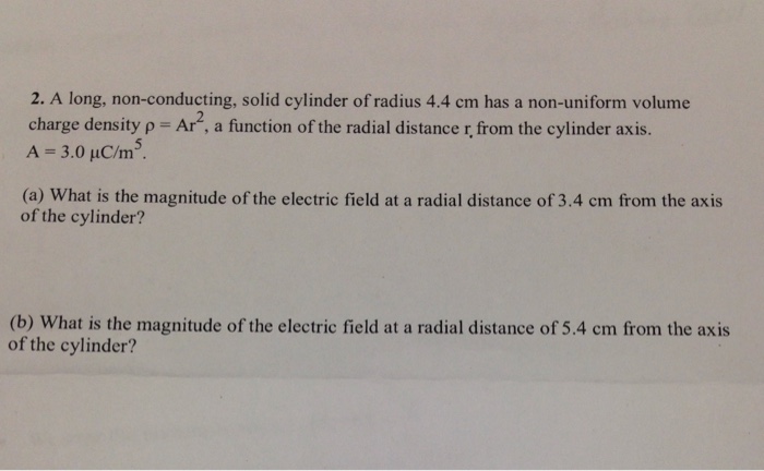 Solved 2. A long, non-conducting, solid cylinder of radius | Chegg.com