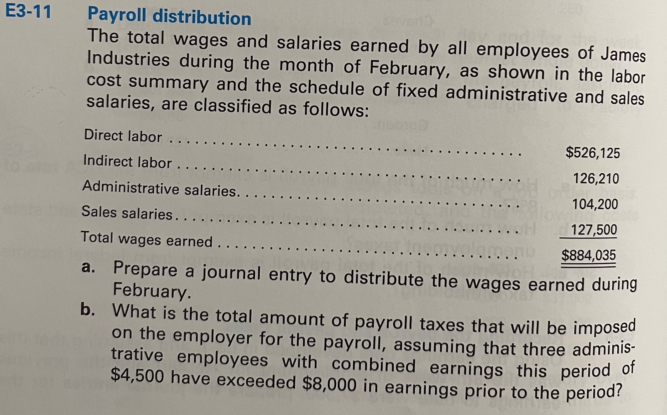 Solved Payroll distribution The total wages and salaries | Chegg.com