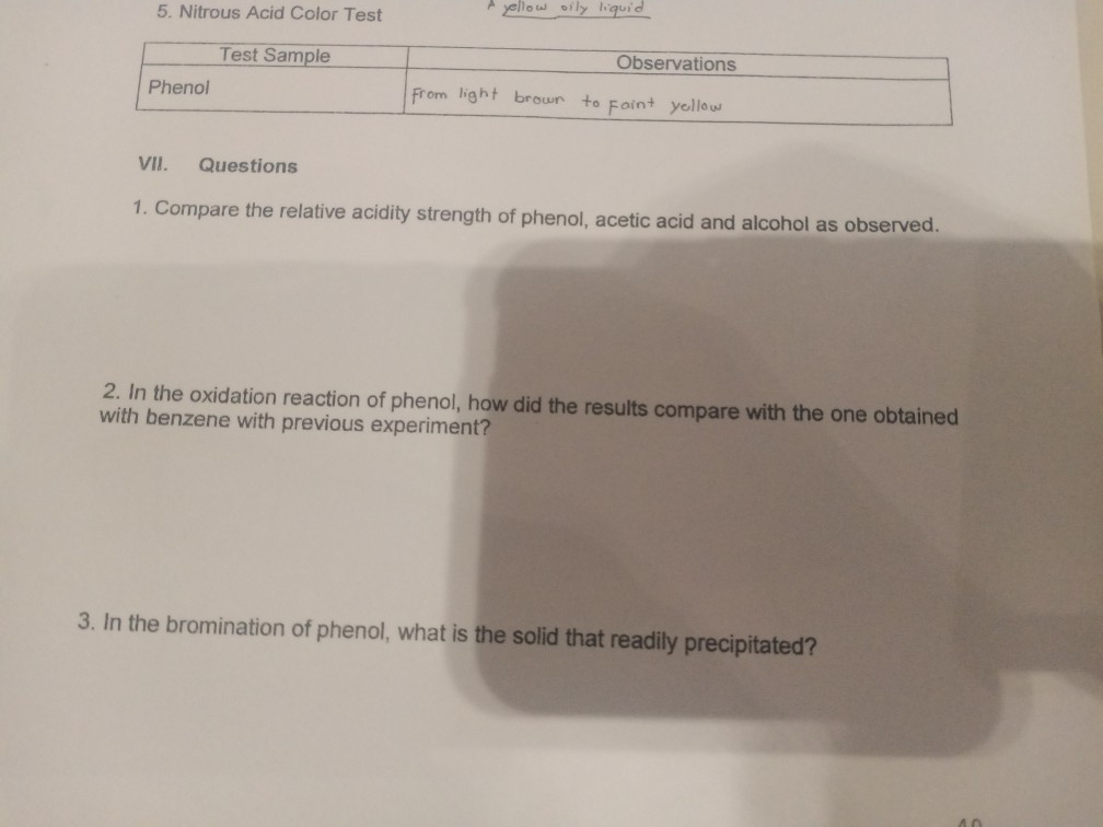 Solved A yellow oily liquid 5. Nitrous Acid Color Test