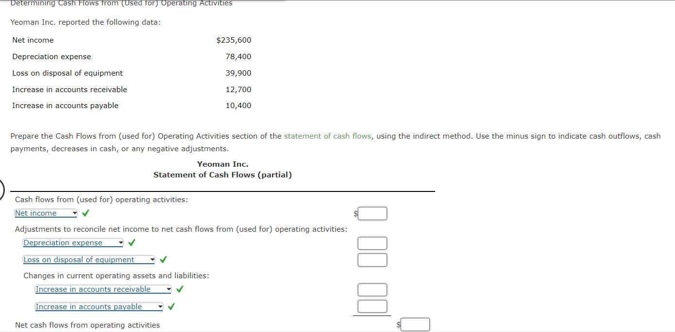 Solved Determining Cash Hows from (Used for) Operating | Chegg.com