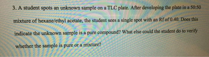 Solved 3. A student spots an unknown sample on a TLC plate. | Chegg.com