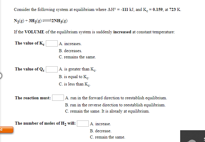 Solved Consider the following system at equilibrium where | Chegg.com