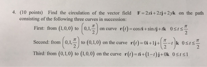 Solved 4. (10 points) Find the circulation of the vector | Chegg.com