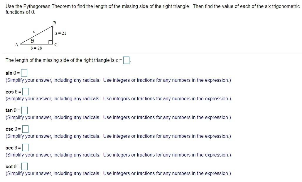 Solved Use the Pythagorean Theorem to find the length of the | Chegg.com