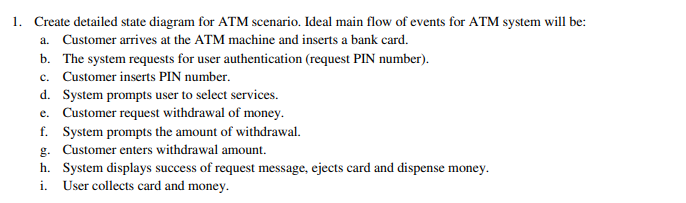 Solved 1. Create detailed state diagram for ATM scenario. | Chegg.com