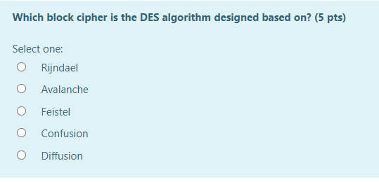 Solved Which block cipher is the DES algorithm designed | Chegg.com