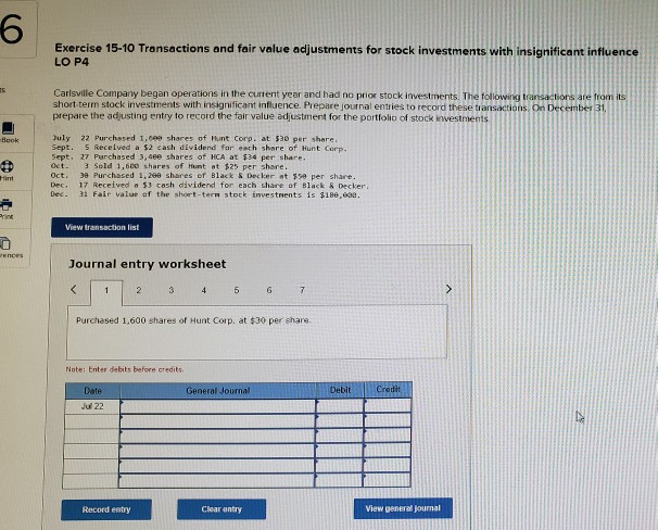 Exercise 15-8 Fair value adjustment to stock | Chegg.com