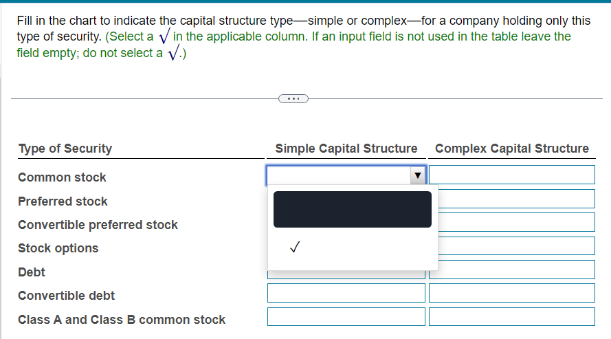 Solved Fill in the chart to indicate the capital structure | Chegg.com