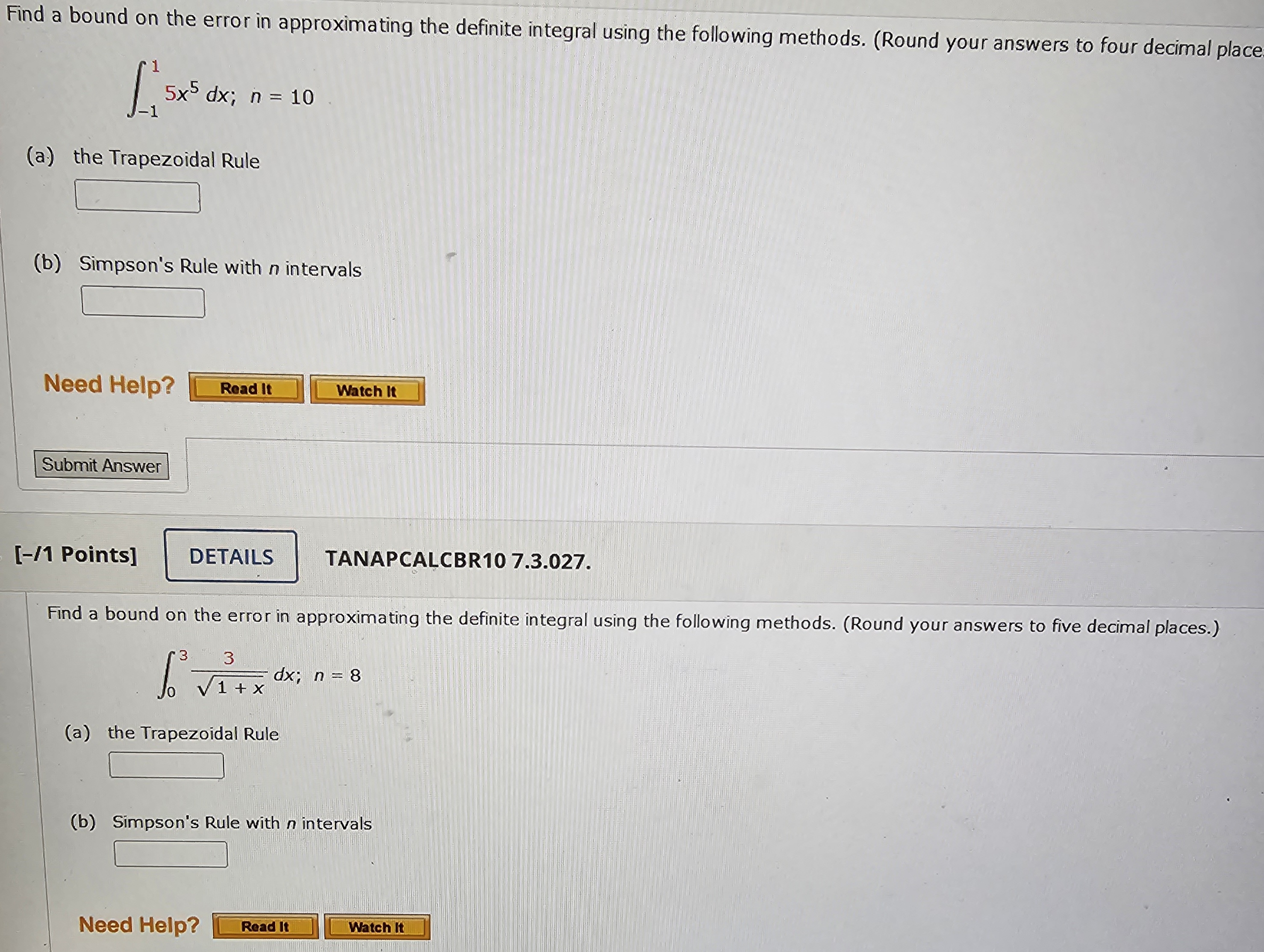 Solved Find a bound on the error in approximating the | Chegg.com