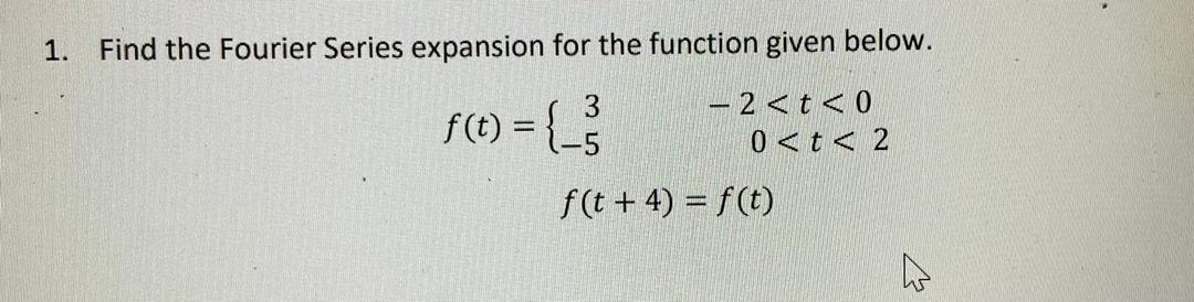 Solved 1. Find the Fourier Series expansion for the function | Chegg.com