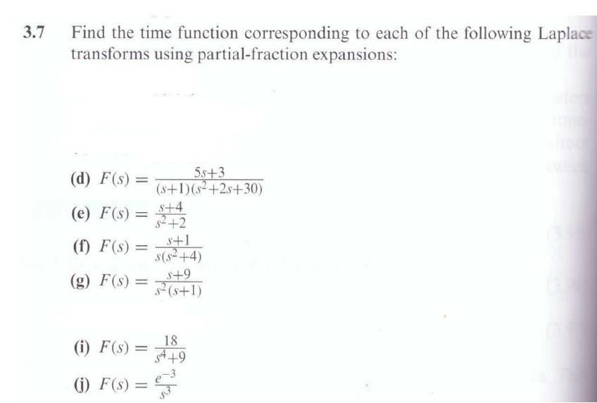 Solved 3.7 Find the time function corresponding to each of | Chegg.com