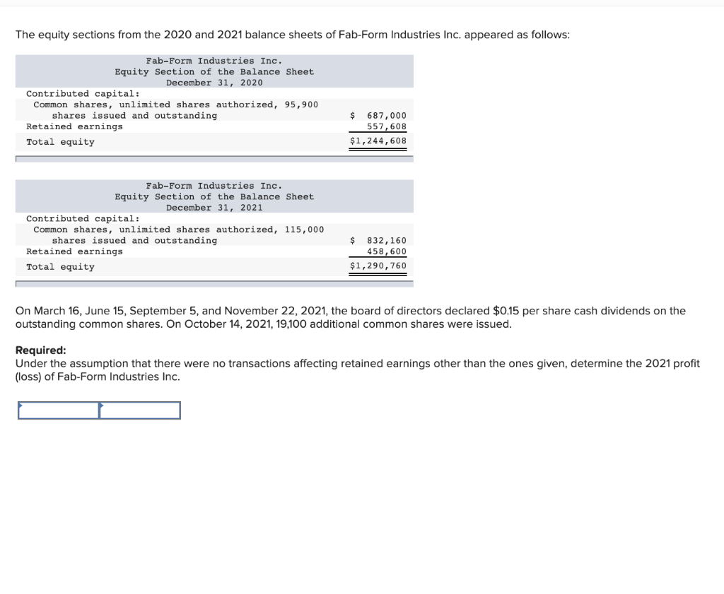 Solved The equity sections from the 2020 and 2021 balance