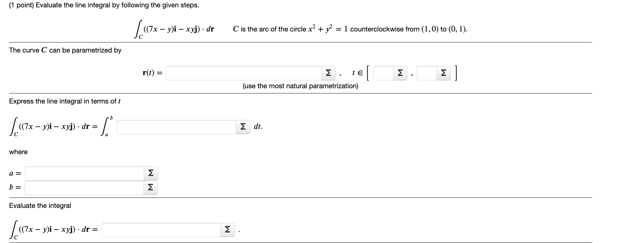 Solved (1 point) Evaluate the line integral by following the | Chegg.com