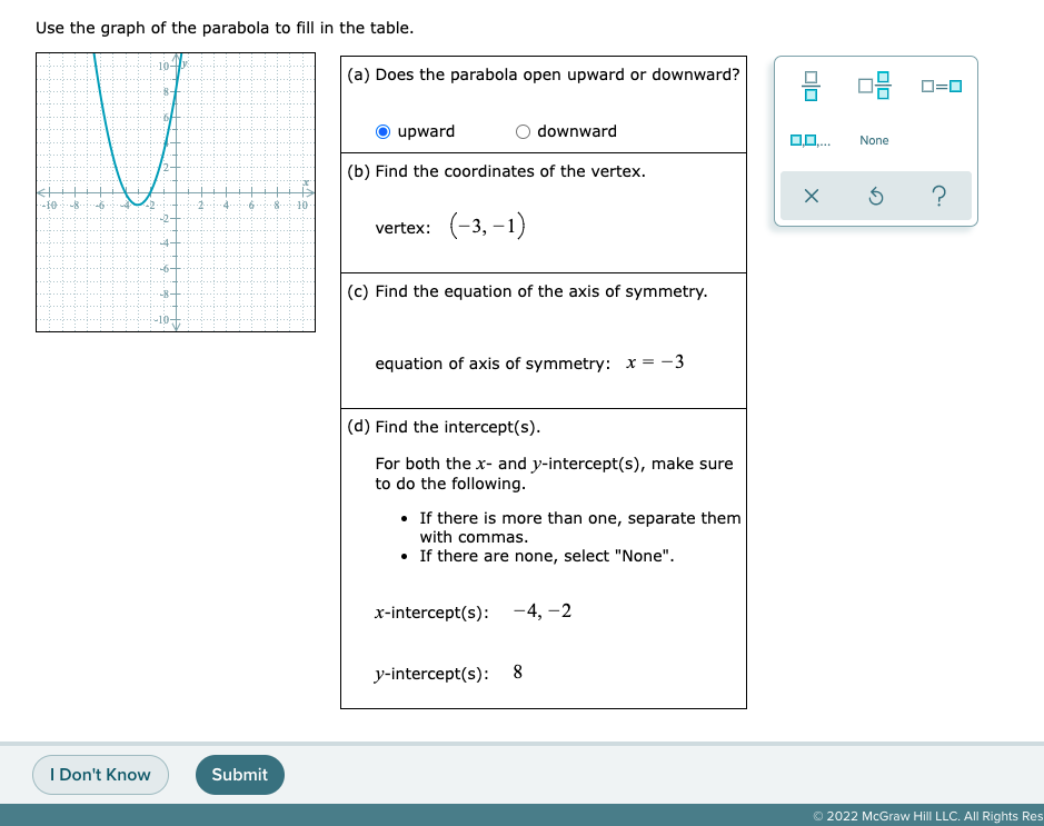 Solved Use the graph of the parabola to fill in the table. | Chegg.com