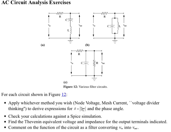 Solved AC Circuit Analysis Exercises Yout Figure 12 Various