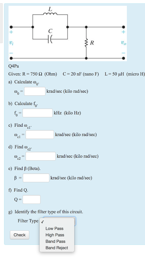 Solved C Er L 50 Uh Micro H Q4pa Given R 750 02 Oh Chegg Com