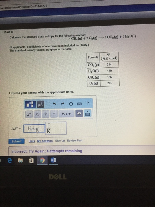 Solved Calculate the standard state entropy for the Chegg