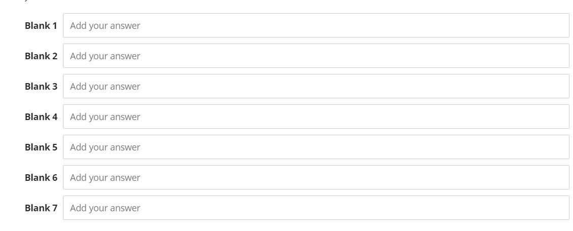 Blank 1 Add your answer
Blank 2 Add your answer
Blank 3 Add your answer
Blank 4 Add your answer
Blank 5 Add your answer
Blank