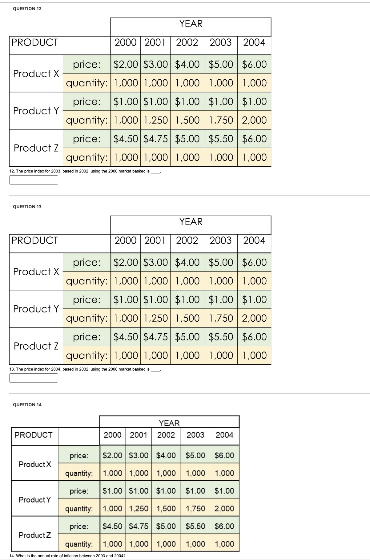 Solved 12. The price index for 2003 , based in 2002 , using | Chegg.com
