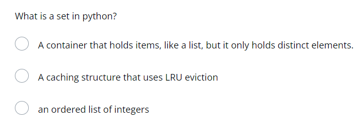 Solved What is a set in python? A container that holds | Chegg.com