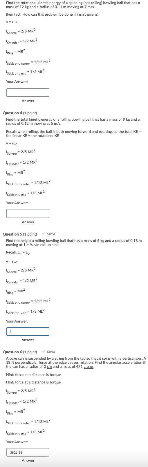 Solved Find the rotational kinetic energy of a spinning (not | Chegg.com
