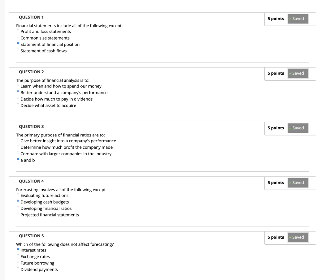 Solved 5 points Saved QUESTION 1 Financial statements | Chegg.com