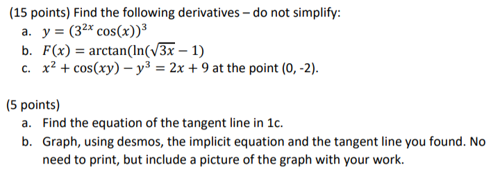 Solved (15 points) Find the following derivatives - do not | Chegg.com