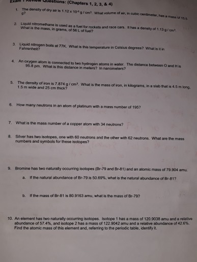 Solved VIEW Questions: (Chapters 1, 2, 3, & 4) The density | Chegg.com