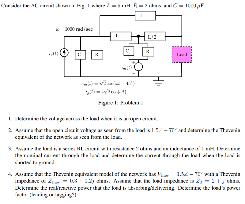 Solved Consider the AC circuit shown in Fig. 1 where L = 5 | Chegg.com