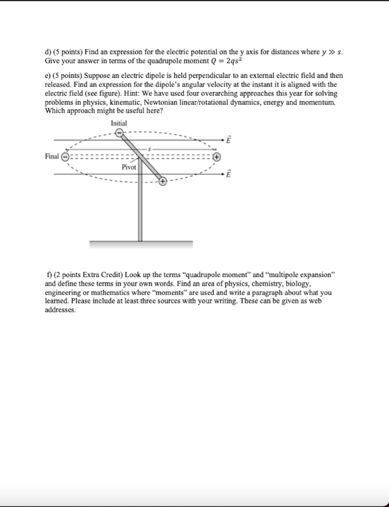 Solved E 5 Points Suppose An Electric Dipole Is Held