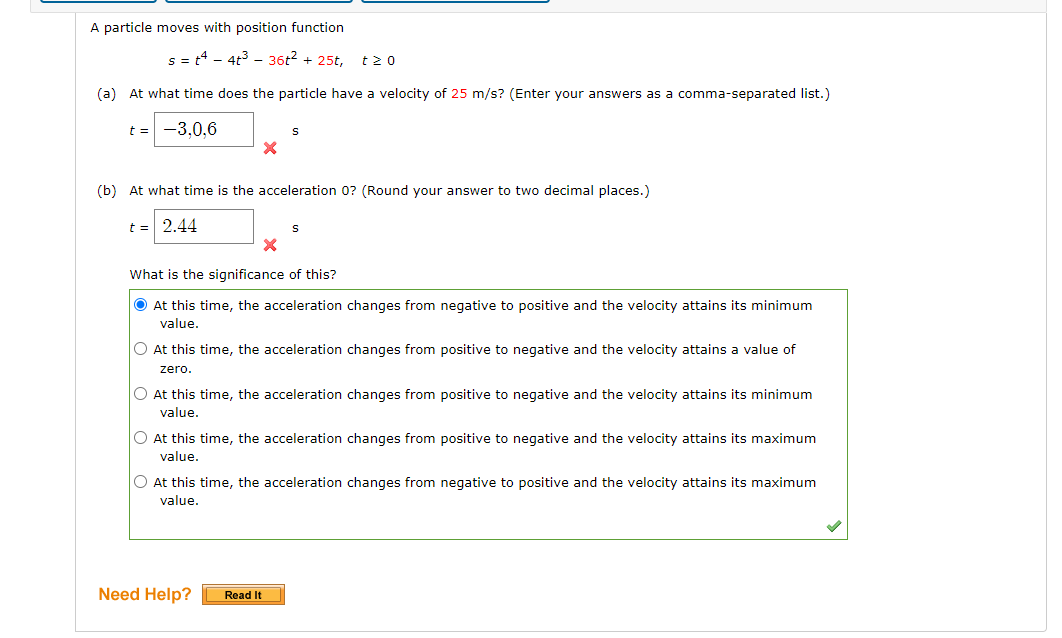 Solved A particle moves with position function | Chegg.com