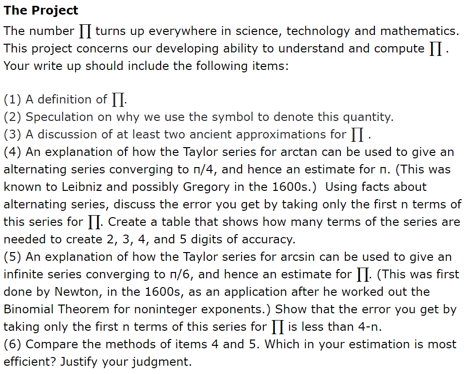 Solved The Project The number II turns up everywhere in | Chegg.com
