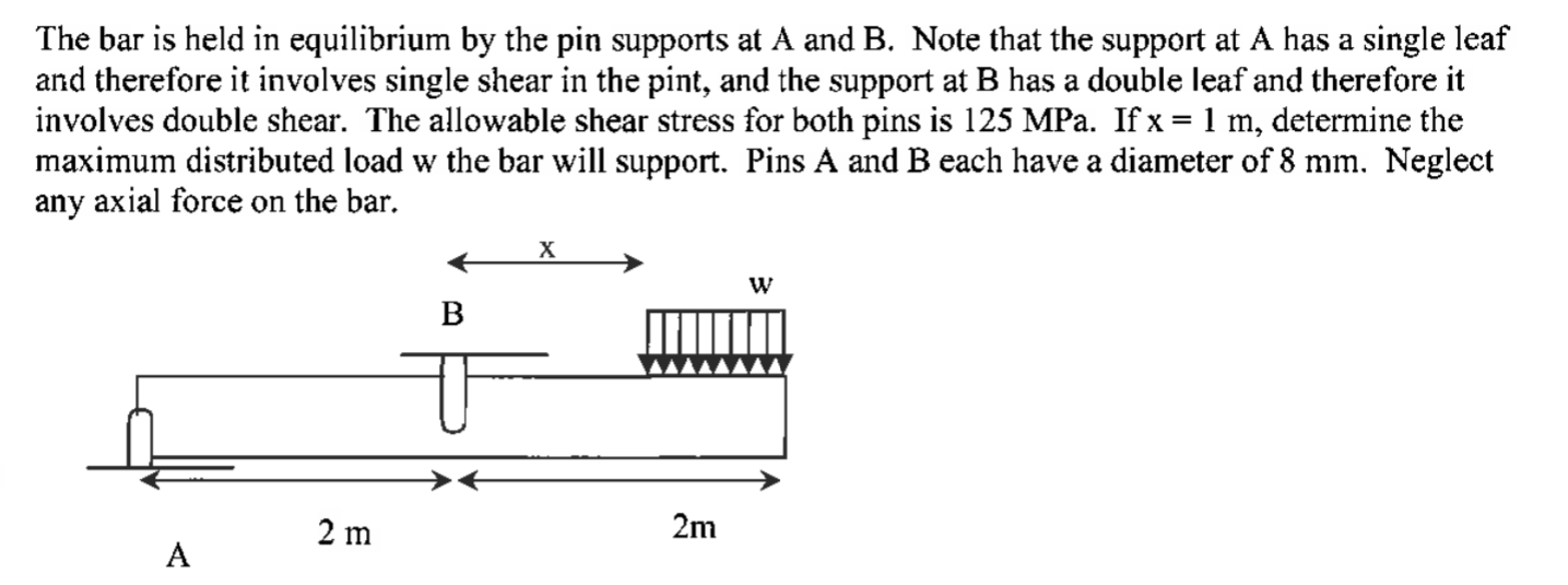 Solved The bar is held in equilibrium by the pin supports at | Chegg.com