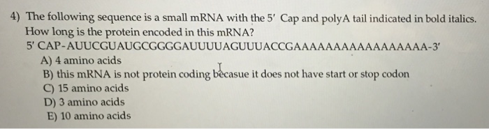 Solved The following sequence is a small mRNA with the 5' | Chegg.com