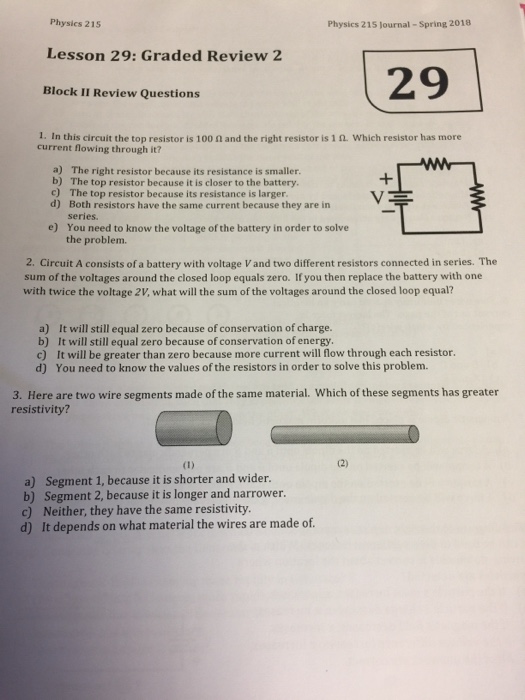 Solved Physics 21s Lesson 29: Graded Review 2 Block II | Chegg.com