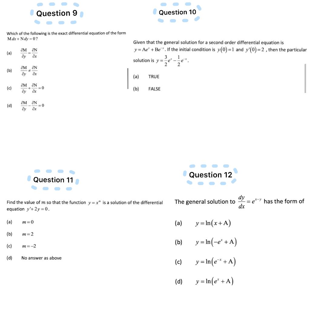 Solved Which of the following is the exact differential | Chegg.com