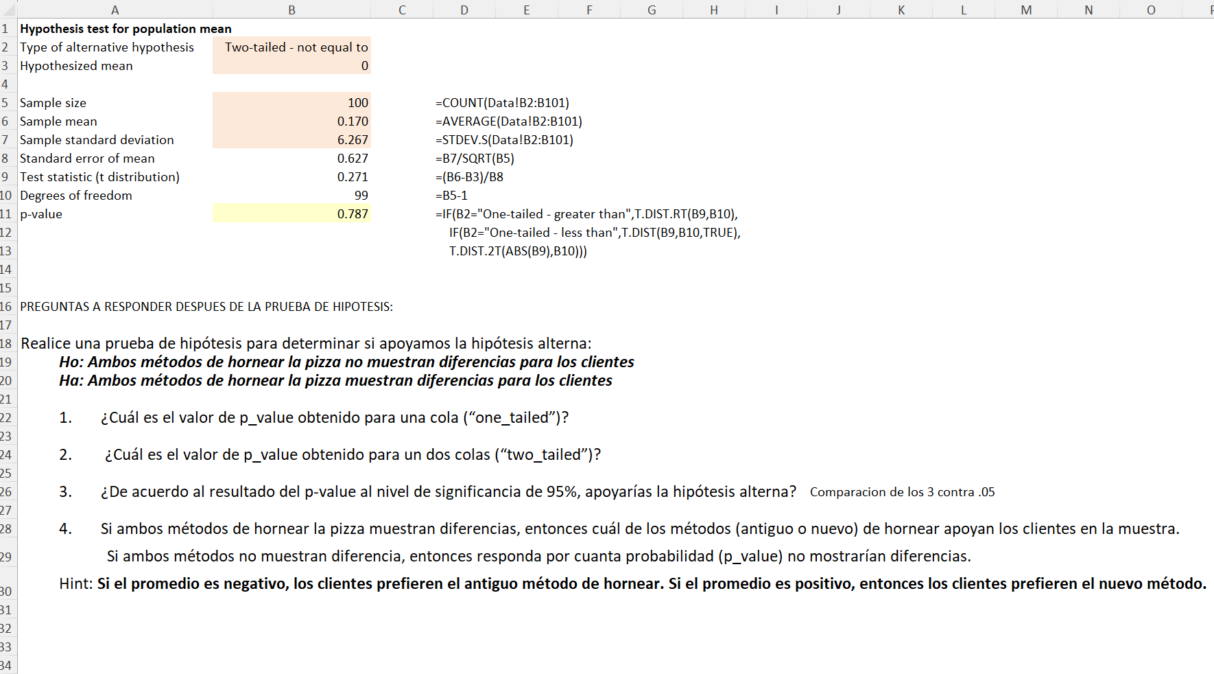 PREGUNTAS A RESPONDER DESPUES DE LA PRUEBA DE HIPOTESIS: Realice una prueba de hipótesis para determinar si apoyamos la hipót