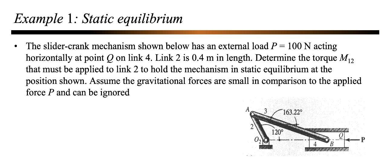Solved Example 1: Static equilibrium . = The slider-crank | Chegg.com